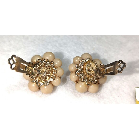 Vintage Beaded Taupe Clip Ons - Picture 3 of 6